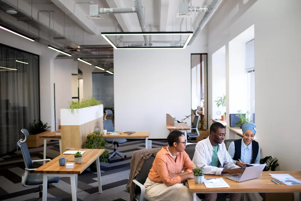 Branding office image of working employees in office
